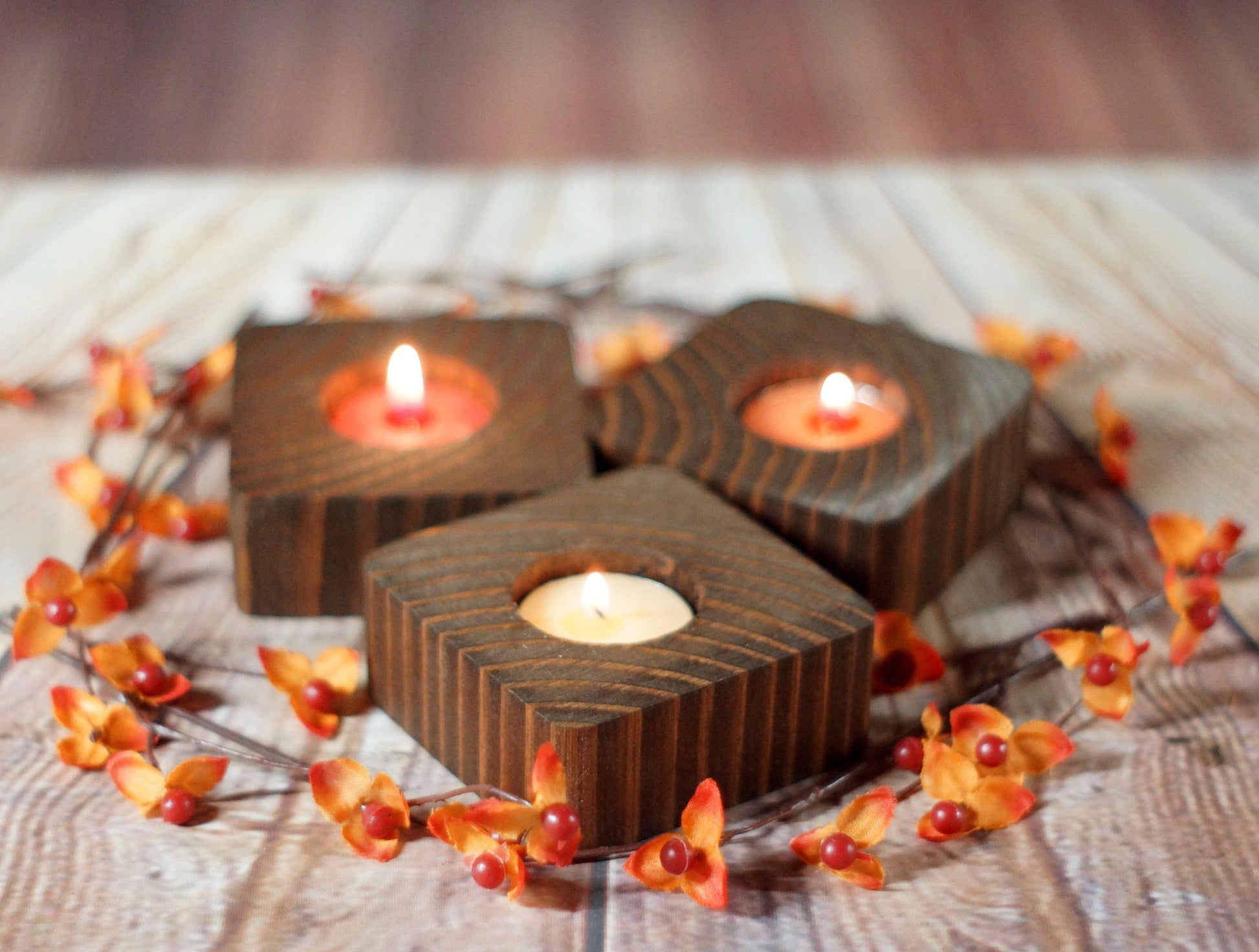 Candle Holders, Set of 3 for tealights-CANDLE HOLDERS-GFT Woodcraft
