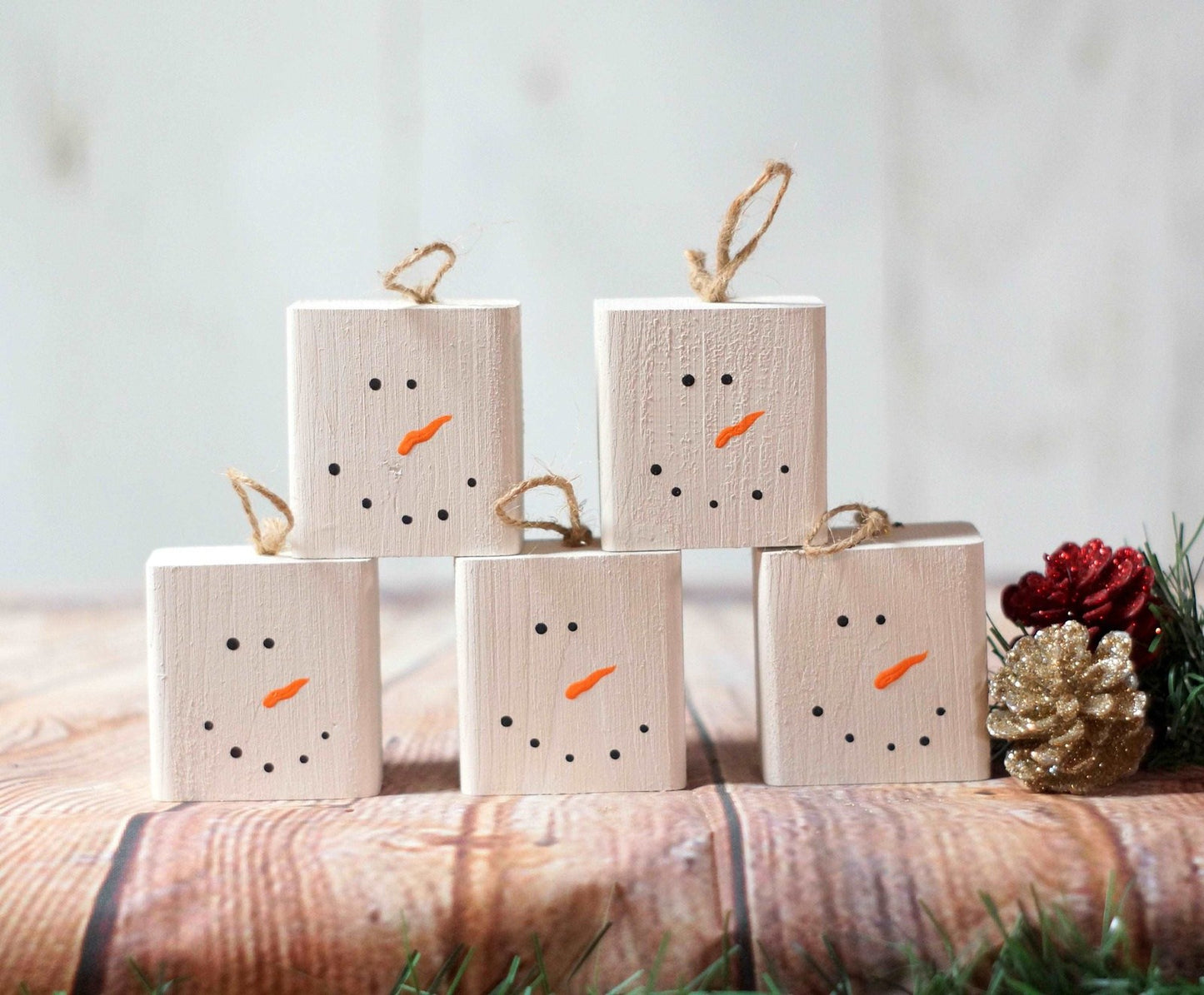 Christmas Ornament Set, 5 Snowman Hand Painted-Christmas-GFT Woodcraft