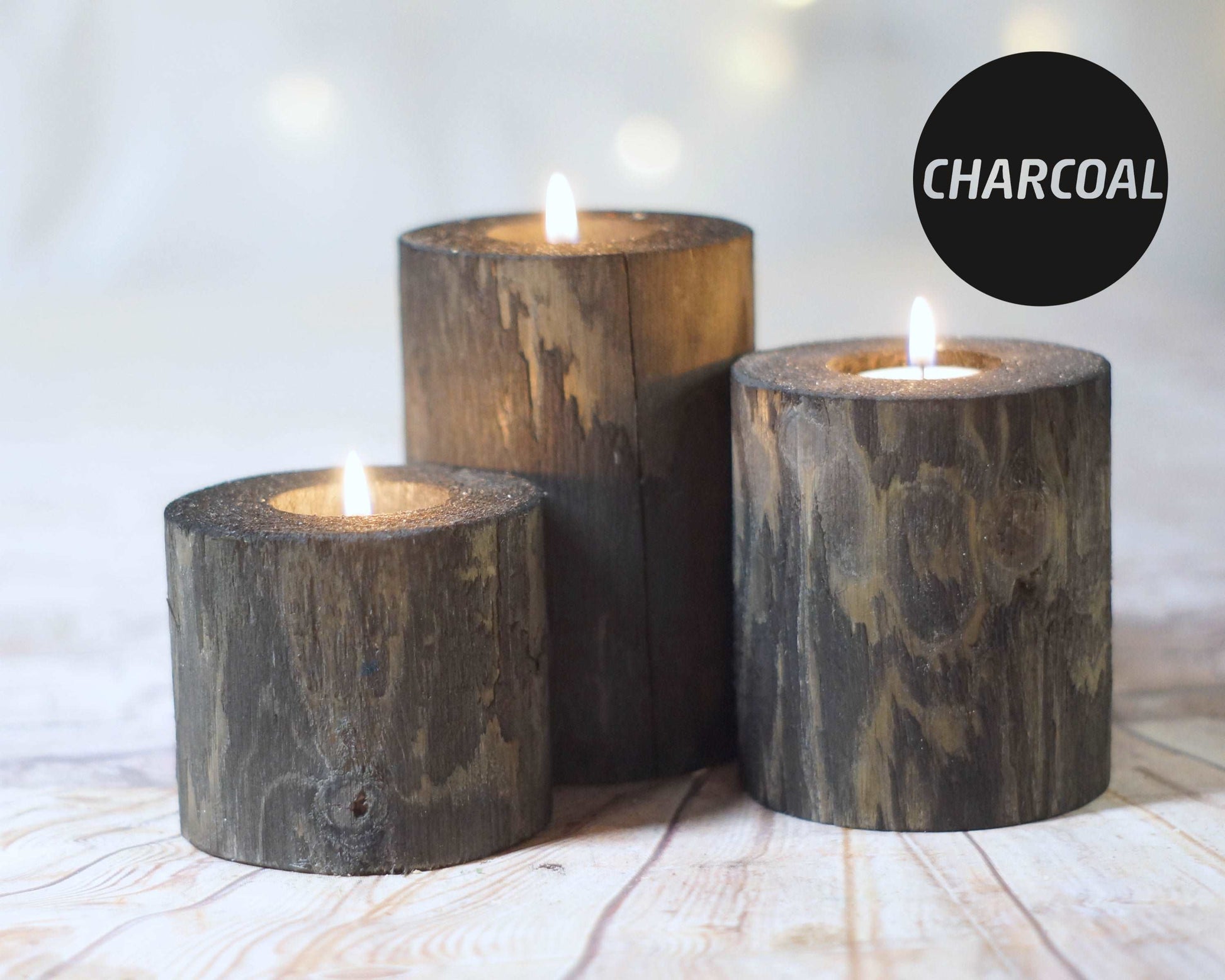 Log Candle Holder Set of 3, Various Colors Available-Candle Holders-GFT Woodcraft