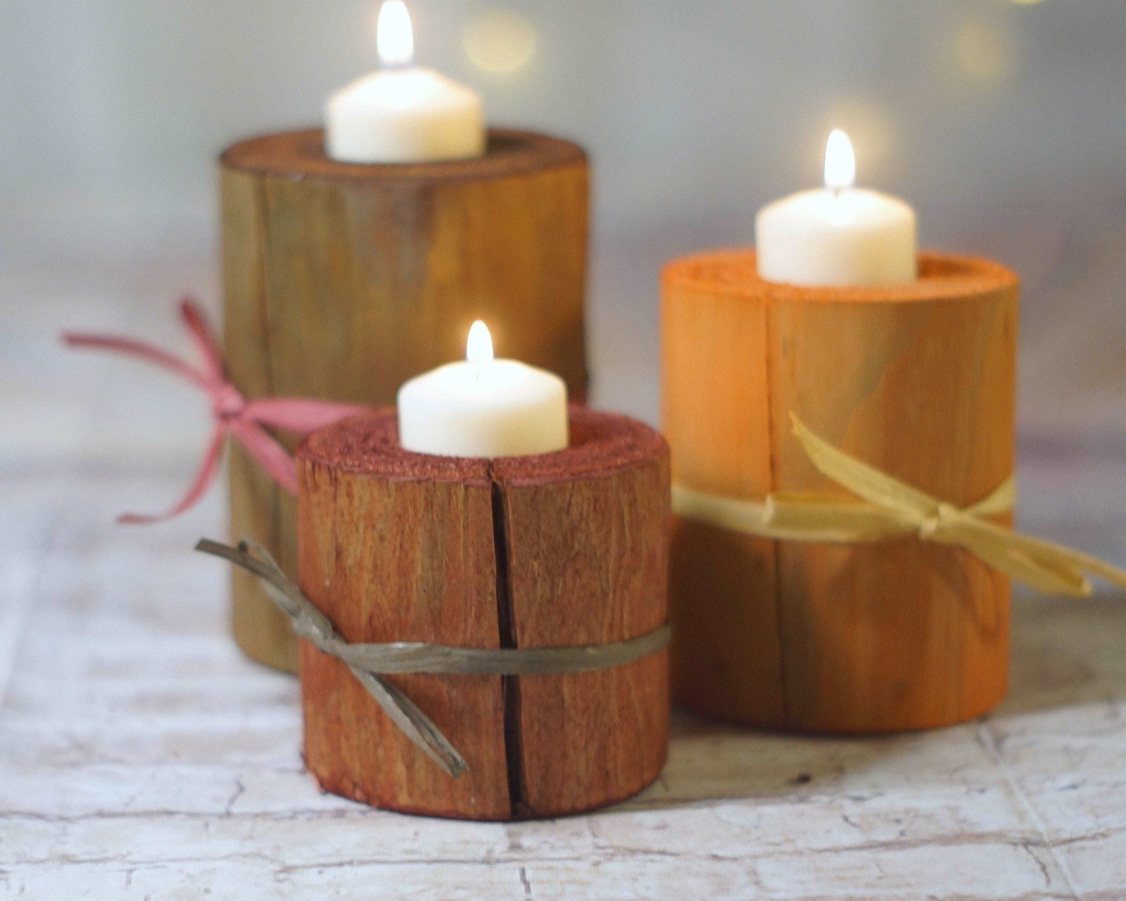 How to Make Rustic Candle Holders from Logs - Homespun Seasonal Living