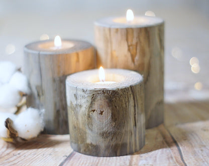 Log Candle Holders, Set of 3-Candle Holders-GFT Woodcraft