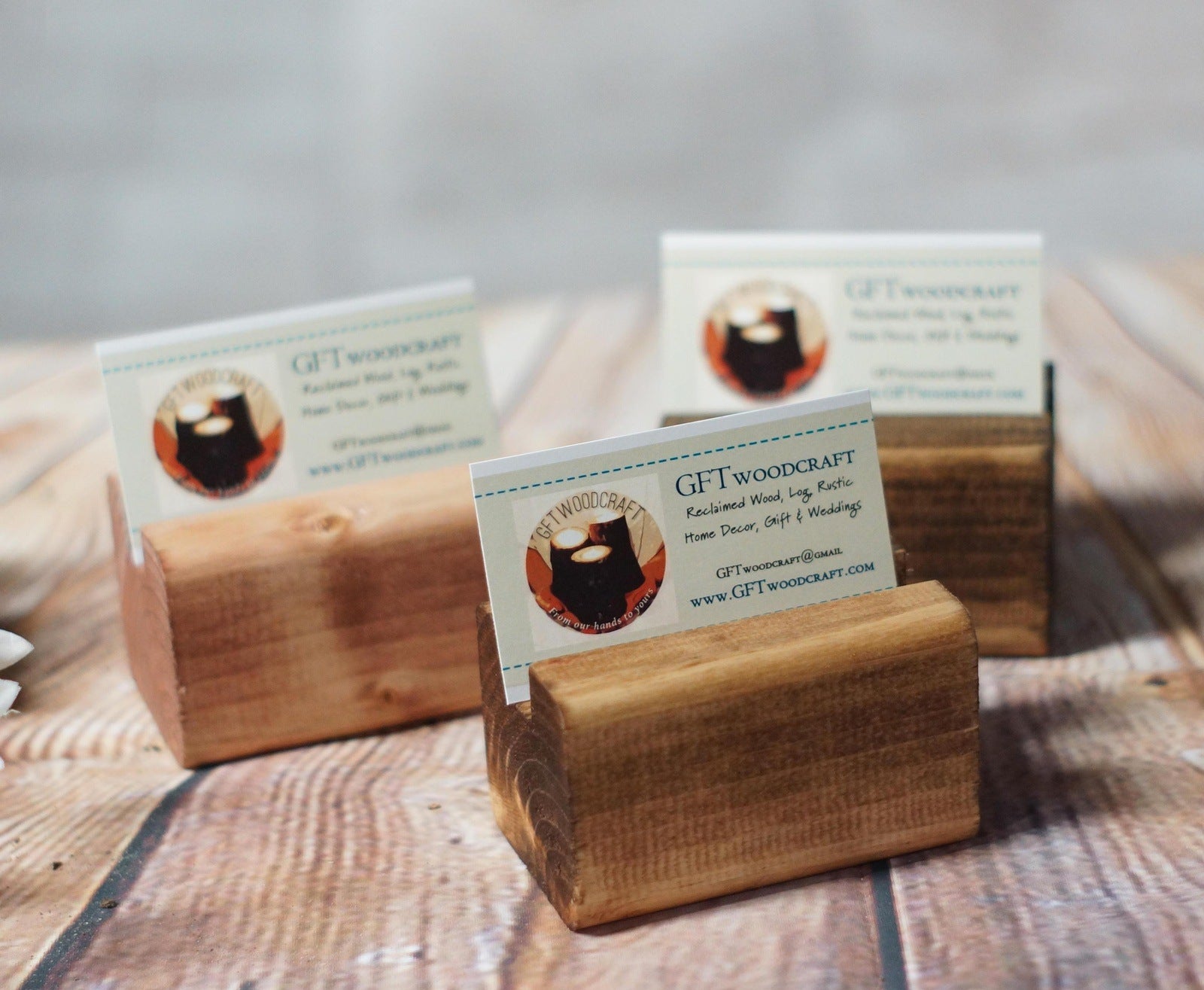Reclaimed Wood Business Card Stand,Business Card Stand for Desk-Gifts-GFT Woodcraft