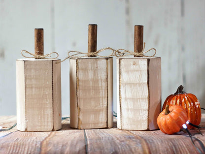 Fall Decor Distressed White Pumpkin Set-Halloween Decor-GFT Woodcraft