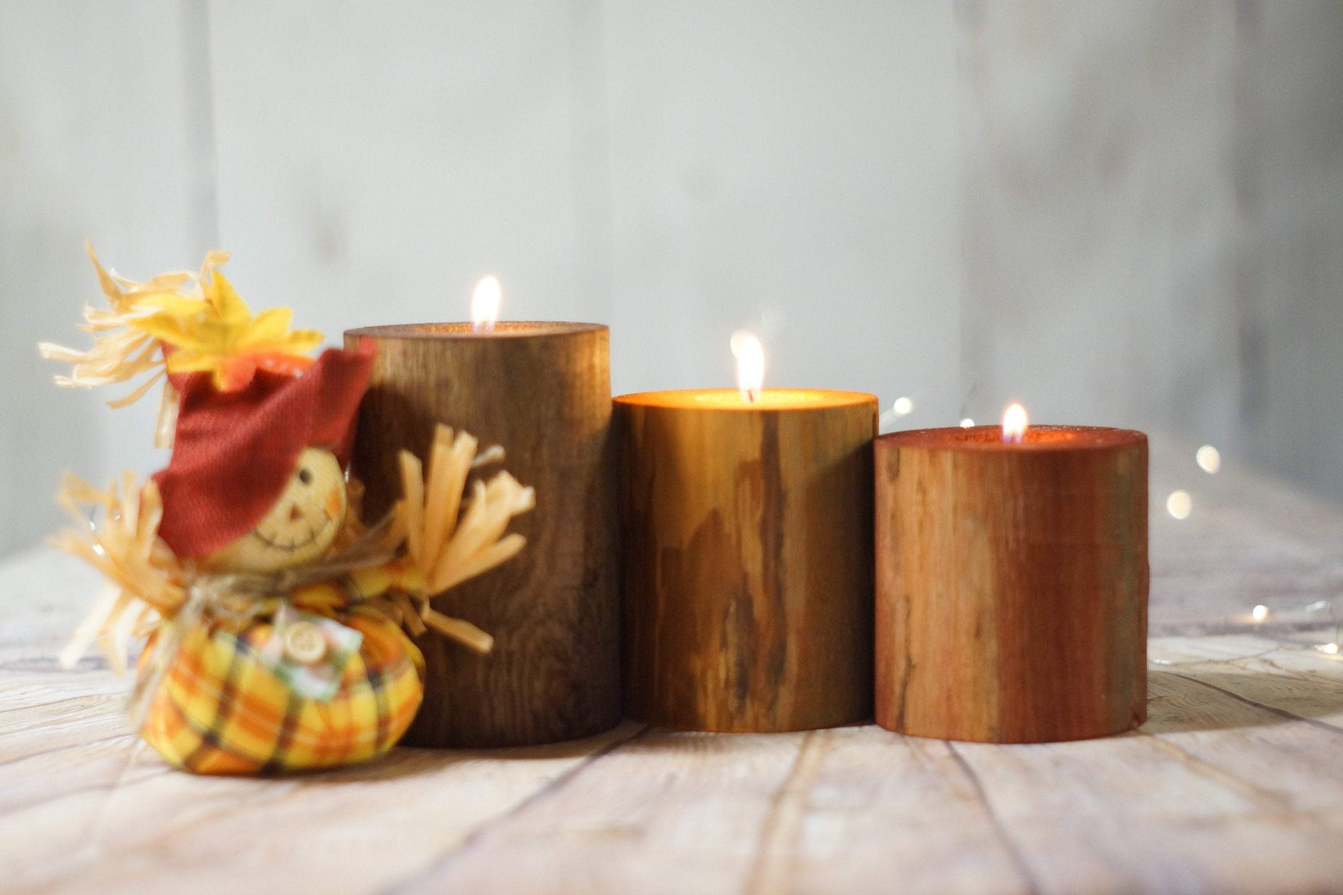 Log Candle holder set, Harvest Colors, Thanksgiving Table-Candle Holders-GFT Woodcraft