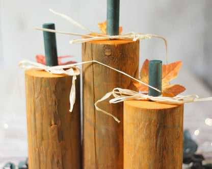 Log Pumpkins Set of 3 in color Harvest-HALLOWEEN-GFT Woodcraft