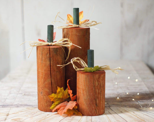 Log Pumpkins Set of 3 in color Harvest-HALLOWEEN-GFT Woodcraft