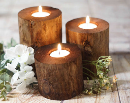 Log Candle Holder Centerpiece, Rustic Wedding Decor-Candle Holders-GFT Woodcraft