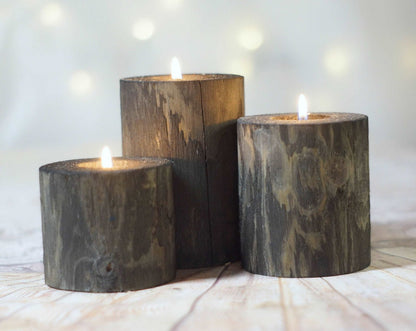 Log Candle Holders, Set of 3 black-Candle Holders-GFT Woodcraft
