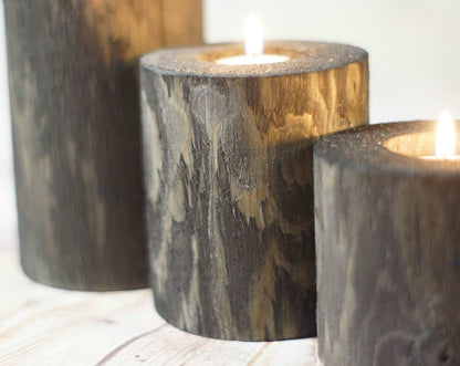 Log Candle Holders, Set of 3 black-Candle Holders-GFT Woodcraft