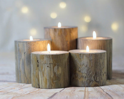 Log Candle Holders, Set of 5, Gray-Candle Holders-GFT Woodcraft