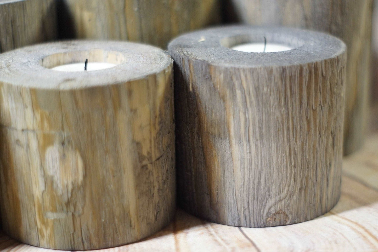 Log Candle Holders, Set of 5, Gray-Candle Holders-GFT Woodcraft