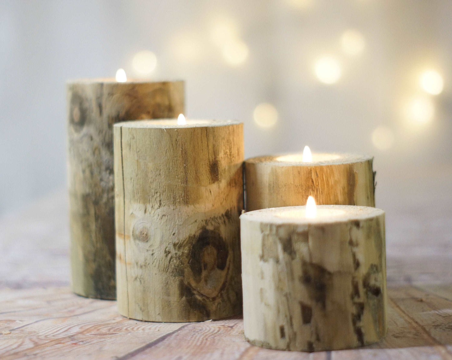 Log Candle Holder set of 4-Candle Holders-GFT Woodcraft