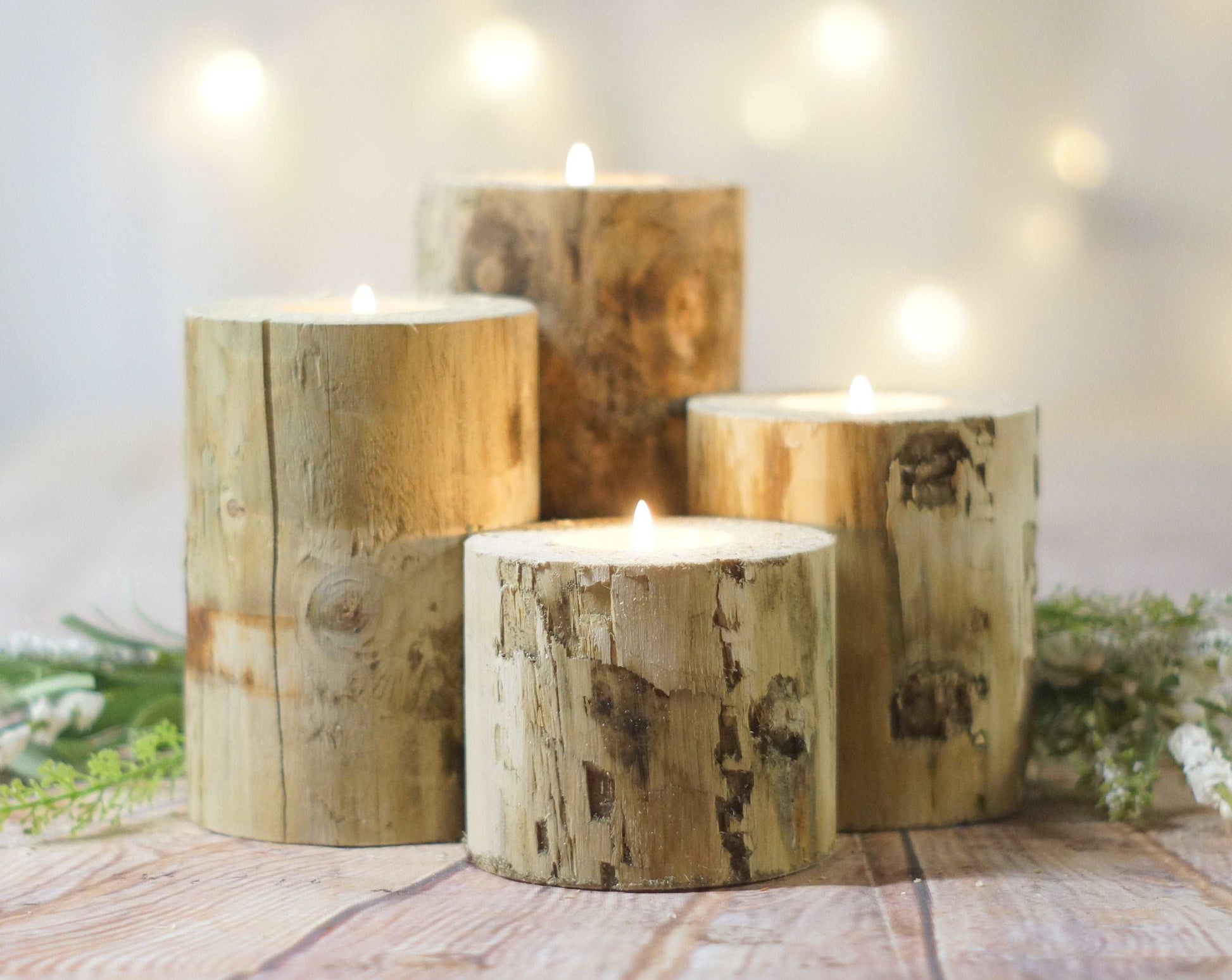 Log Candle Holder set of 4-Candle Holders-GFT Woodcraft
