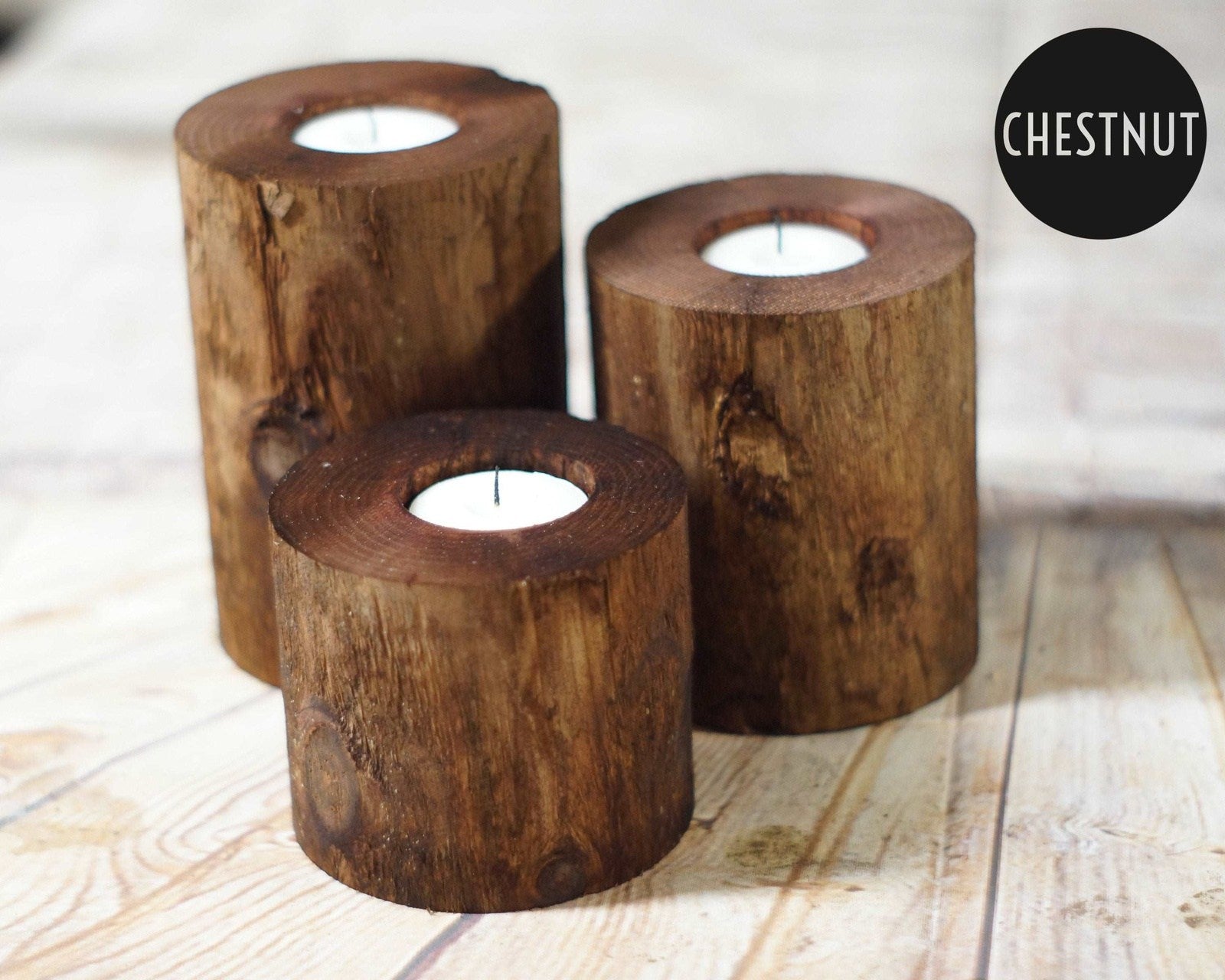 Log Candle Holder Set Gray-Candle Holders-GFT Woodcraft