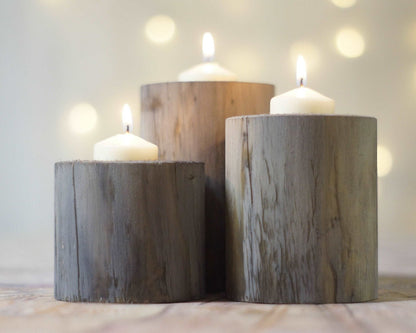 Log Candle Holder Set Gray with White Twine-Candle Holders-GFT Woodcraft