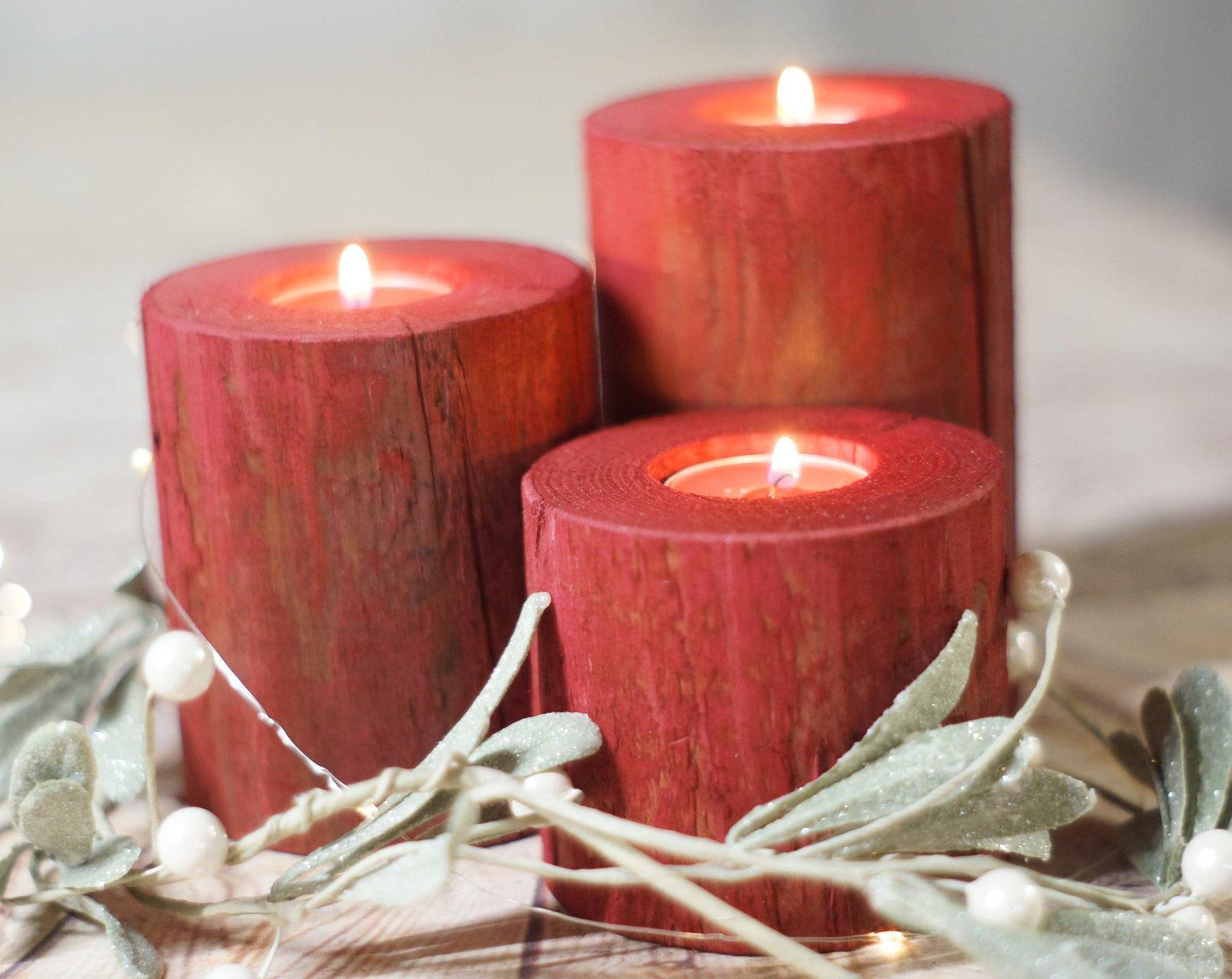 Log Christmas Candles, Holiday Decor Red-CHRISTMAS-GFT Woodcraft