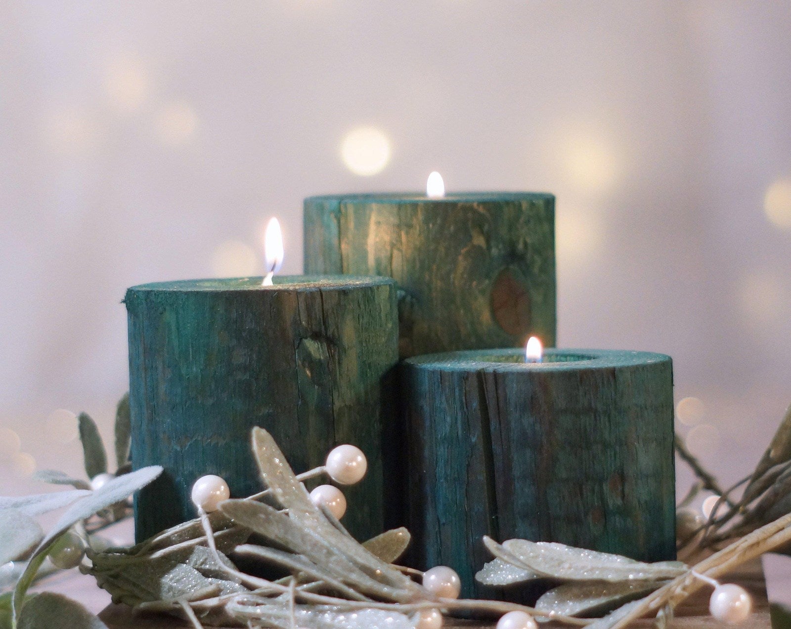 Log Christmas Candles, Holiday Decor Green-CHRISTMAS-GFT Woodcraft
