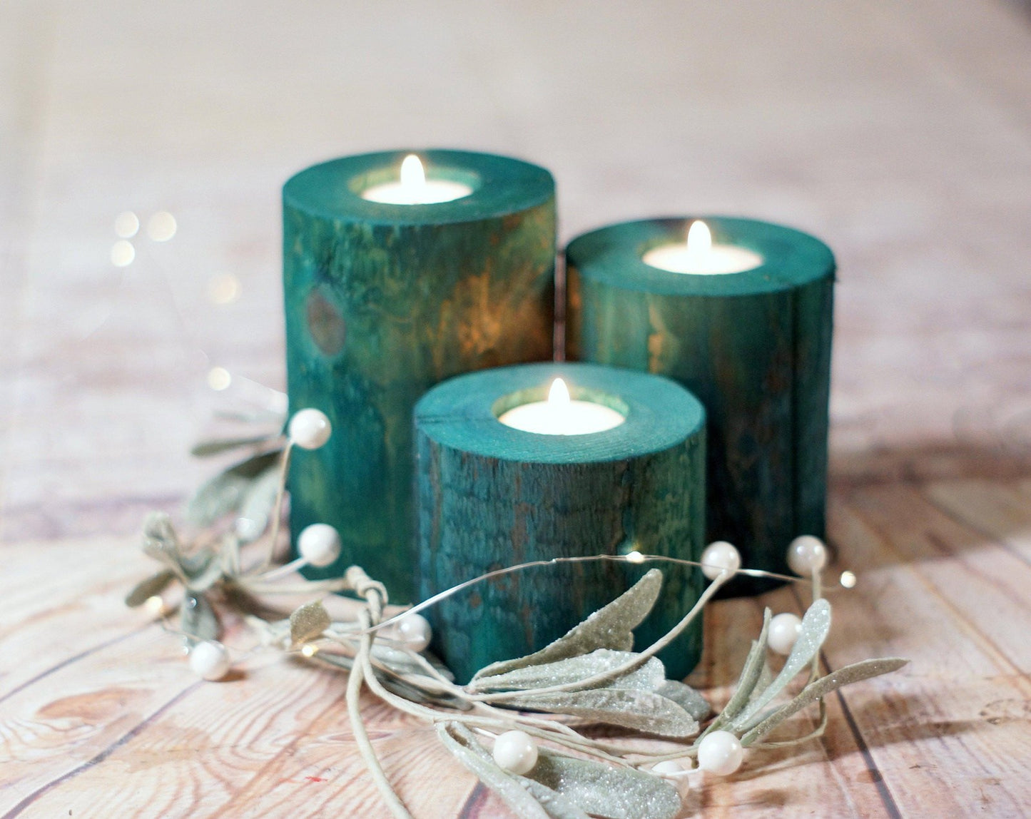 Log Christmas Candles, Holiday Decor Green-CHRISTMAS-GFT Woodcraft