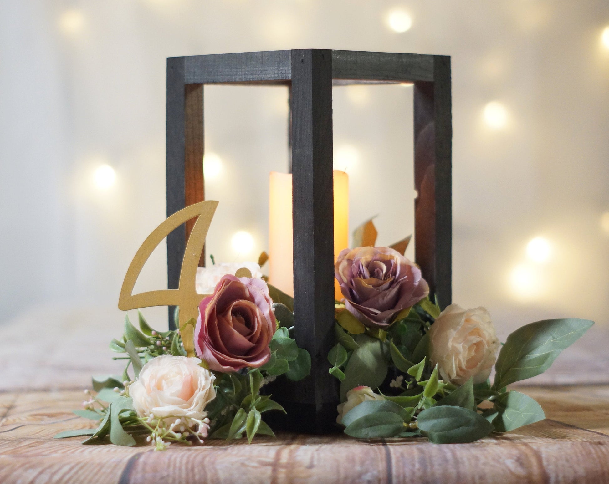 10" Black Open-top Lantern, Traditional Wedding Centerpiece-LANTERN-GFT Woodcraft