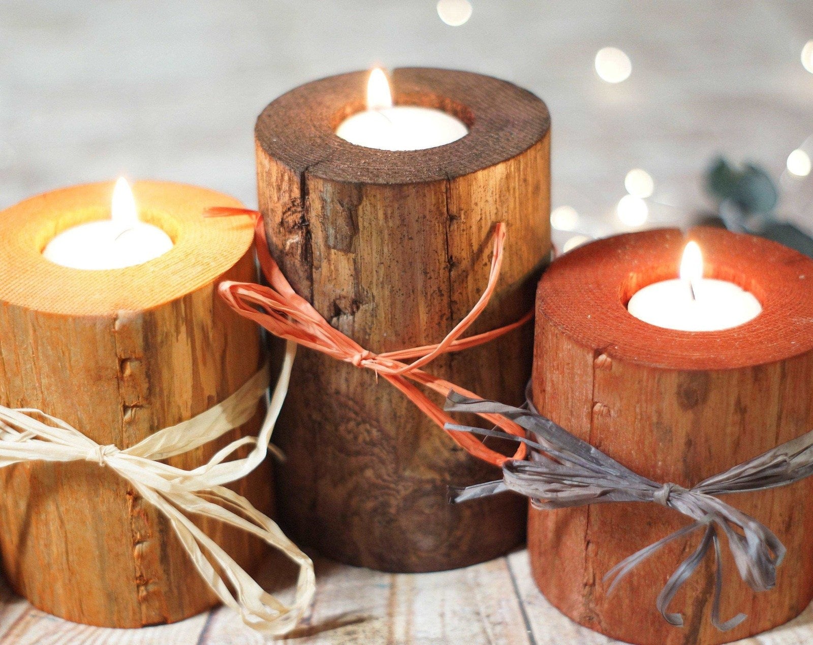 Log Candles, Harvest Colors, Fall Decor-Candle Holders-GFT Woodcraft