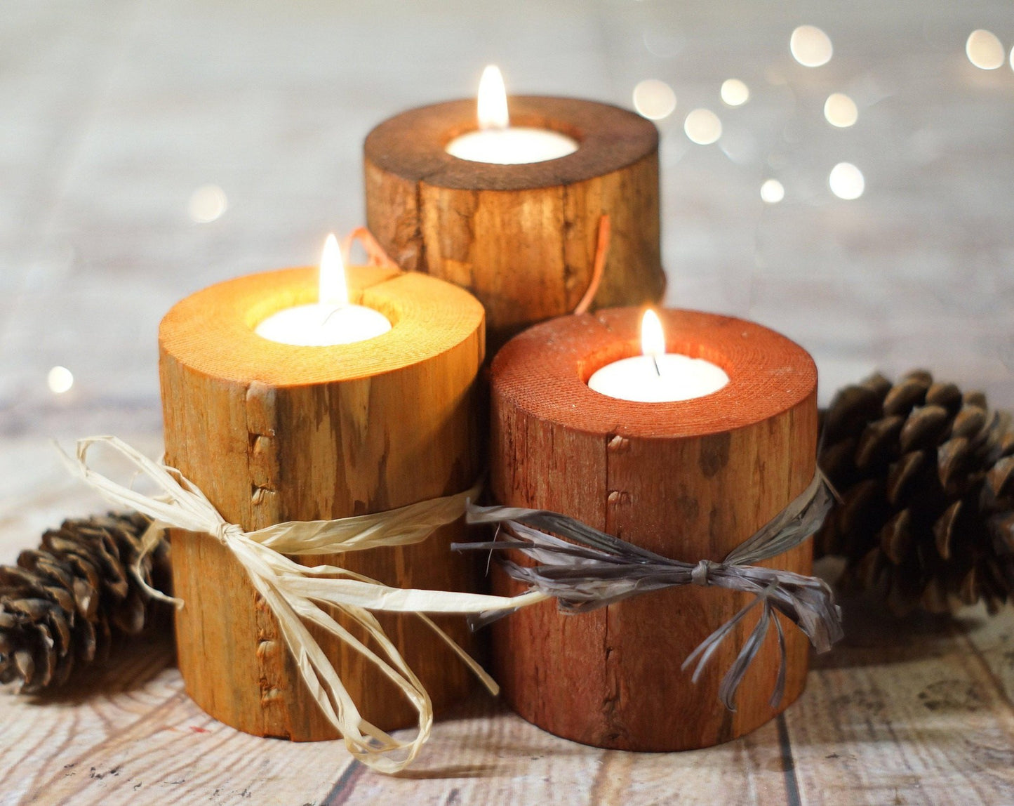 Log Candles, Harvest Colors, Fall Decor-Candle Holders-GFT Woodcraft