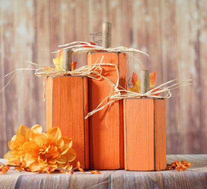 Orange Wooden Pumpkin Set of 3-Halloween Decor-GFT Woodcraft