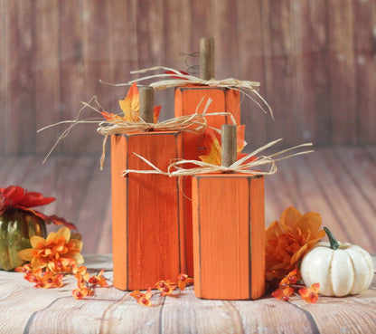Orange Wooden Pumpkin Set of 3-Halloween Decor-GFT Woodcraft