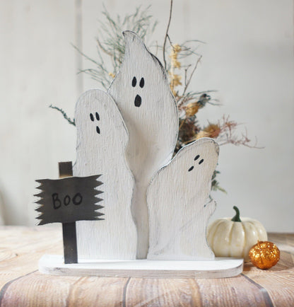 Fall Decor, Reclaimed Wood Ghosts Shelf Sitter-Halloween Decor-GFT Woodcraft