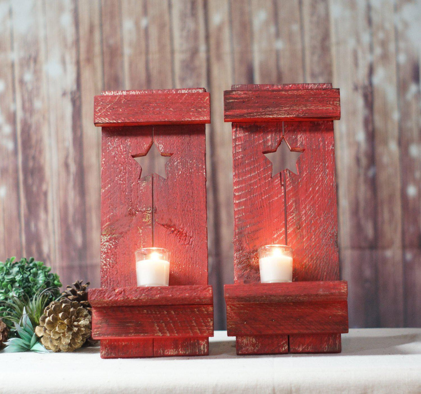 Wall Sconce, Red Primitive Star, Rustic-Home Decor-GFT Woodcraft