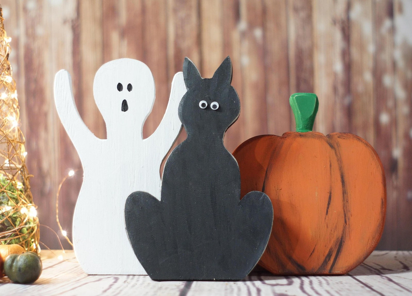 Fall Decor, Black Cat, Pumpkin, Ghost Shelf Sitter-Halloween Decor-GFT Woodcraft
