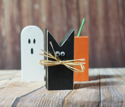 Fall Decor Rustic Halloween Black Cat, Pumpkin, Ghost Shelf Sitter-HALLOWEEN-GFT Woodcraft