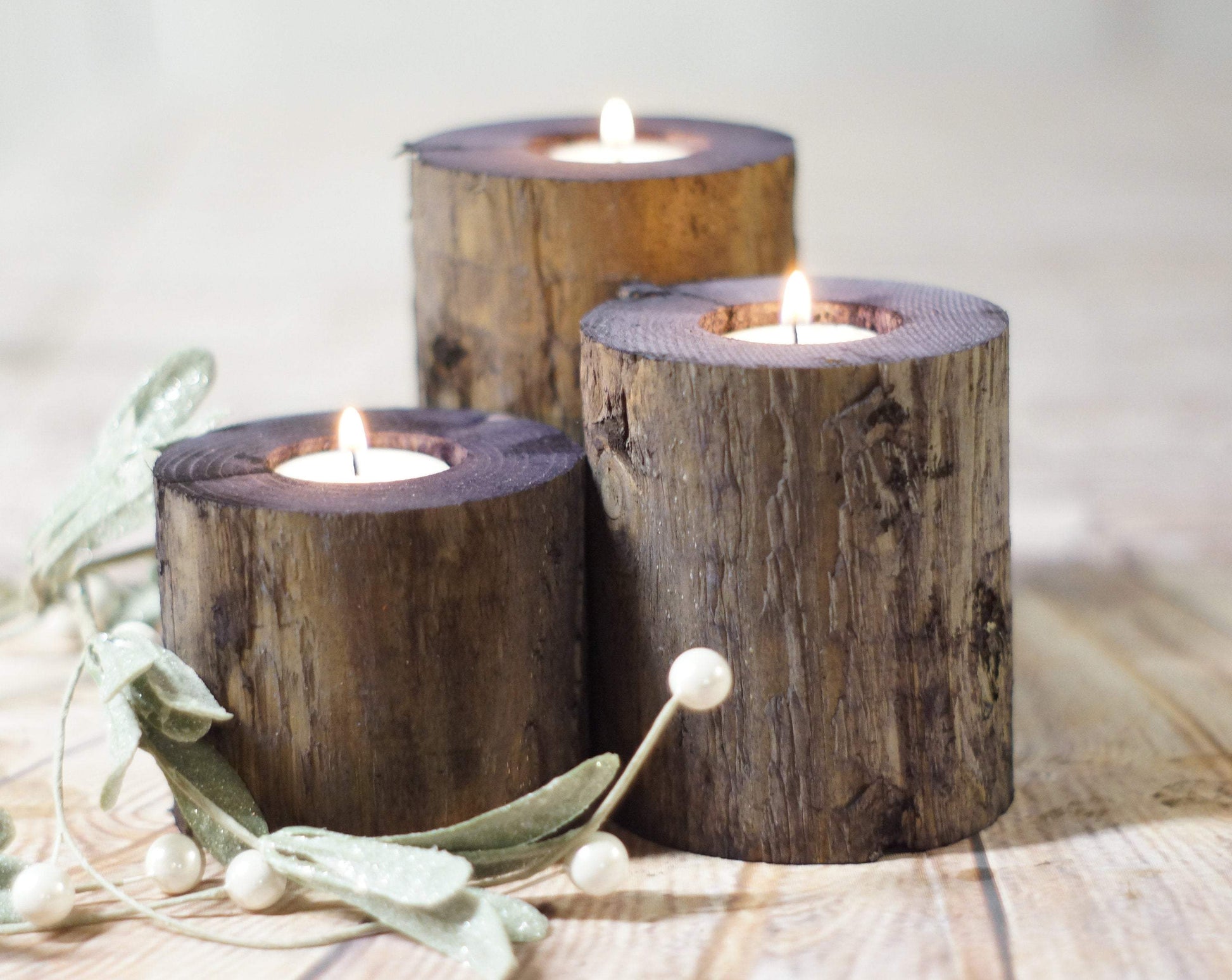 Log Candle Holder Set of 3, Various Colors Available-Candle Holders-GFT Woodcraft